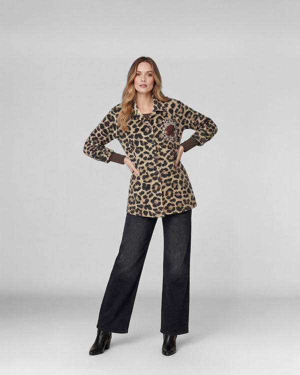 Abrigo Mujer Lia Relaxed Cuello Tipo Camisa Manga Suelta Leopardo Lineatre