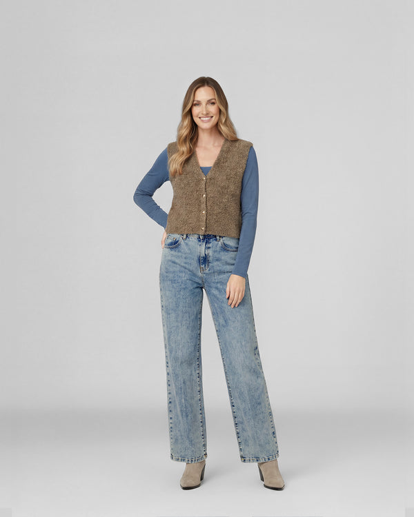 Gillet Mujer Fernanda Relaxed Cuello En V Fango Lineatre