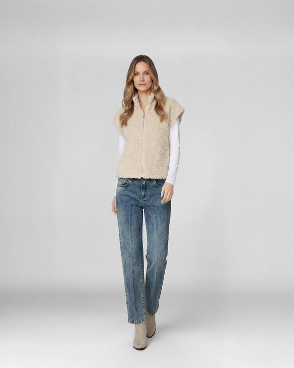 Gillet Mujer Antonia Relaxed Cuello Medio Alto Con Cierre Manga Caída Beige Lineatre