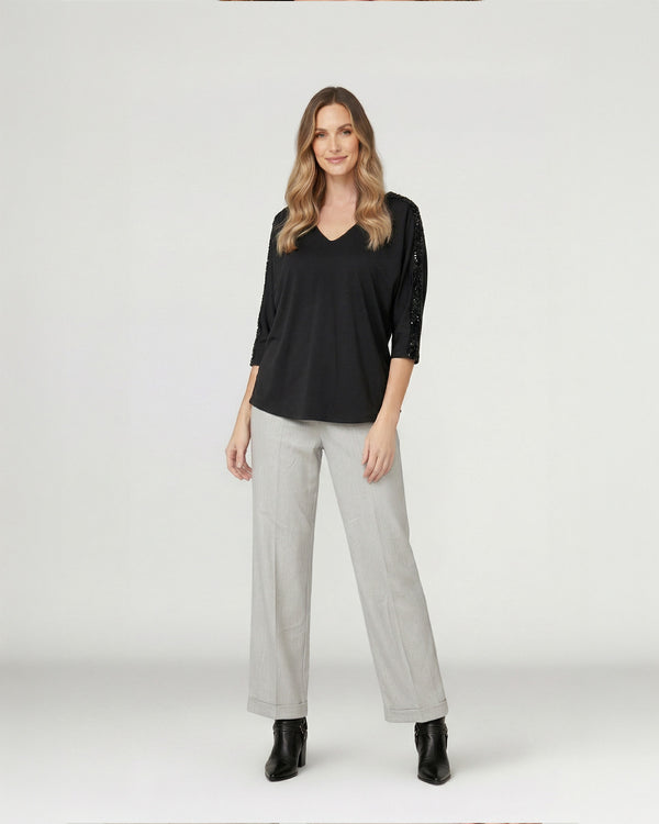 Poleron Mujer Montserrat Relaxed Cuello En V Manga Caída Negro Lineatre