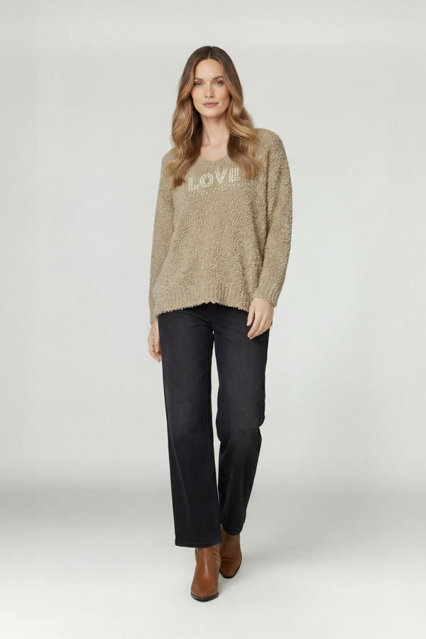 Sweater Mujer Anna Relaxed Cuello En V Manga Caída Camel Lineatre