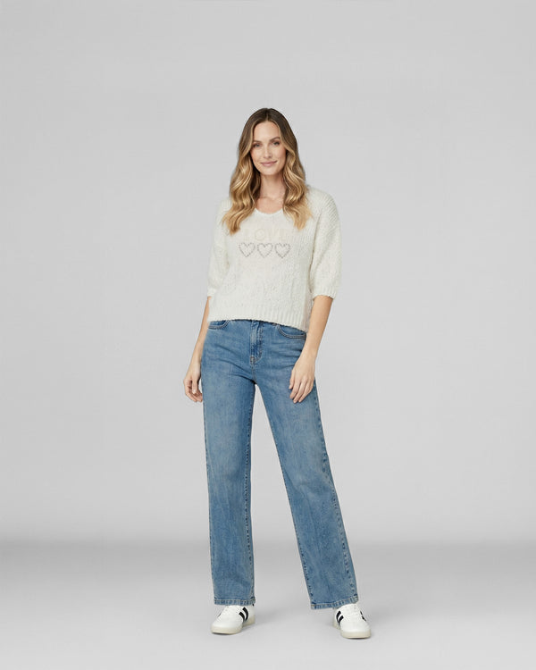 Sweater Mujer Anna Relaxed Cuello En V Manga Caída Crudo Lineatre