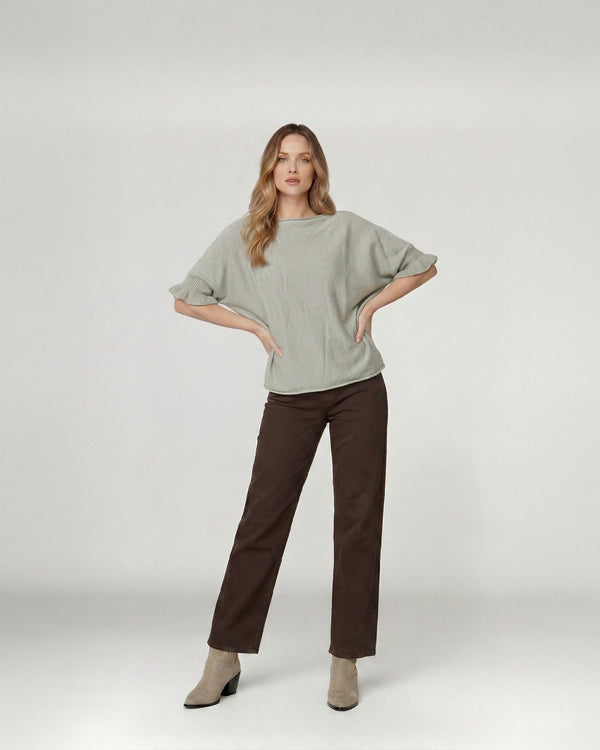 Sweater Mujer Luna Relaxed Cuello Ojal Manga Con Vuelo Beige Lineatre