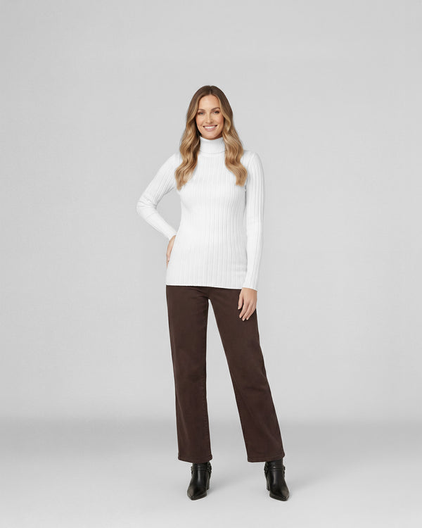 Sweater Mujer Josefa Slim Fit Cuello Alto Redondo Manga Ajustada Blanco Lineatre