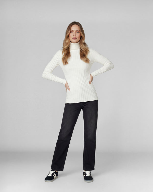 Sweater Mujer Josefa Slim Fit Cuello Alto Redondo Manga Ajustada Crudo Lineatre