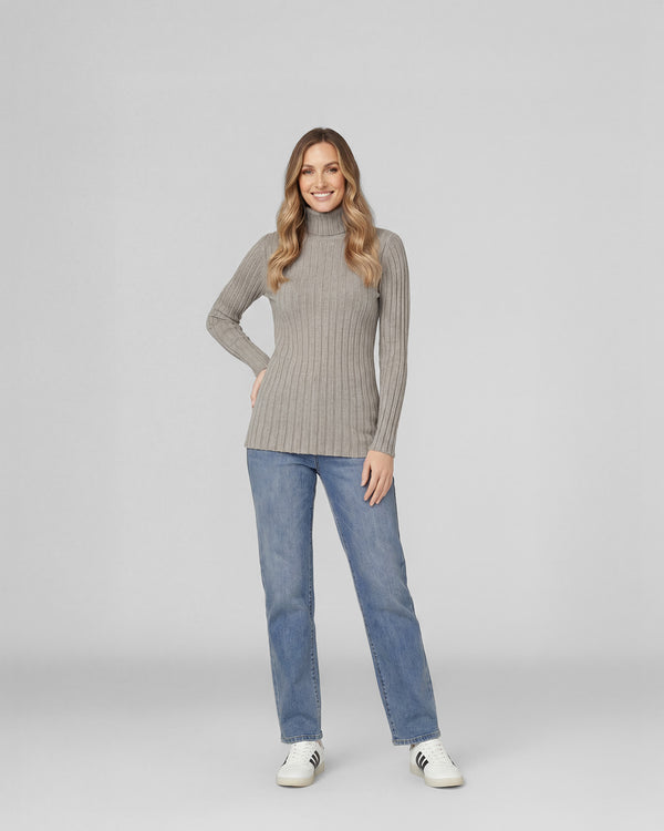 Sweater Mujer Josefa Slim Fit Cuello Alto Redondo Manga Ajustada Fango Lineatre