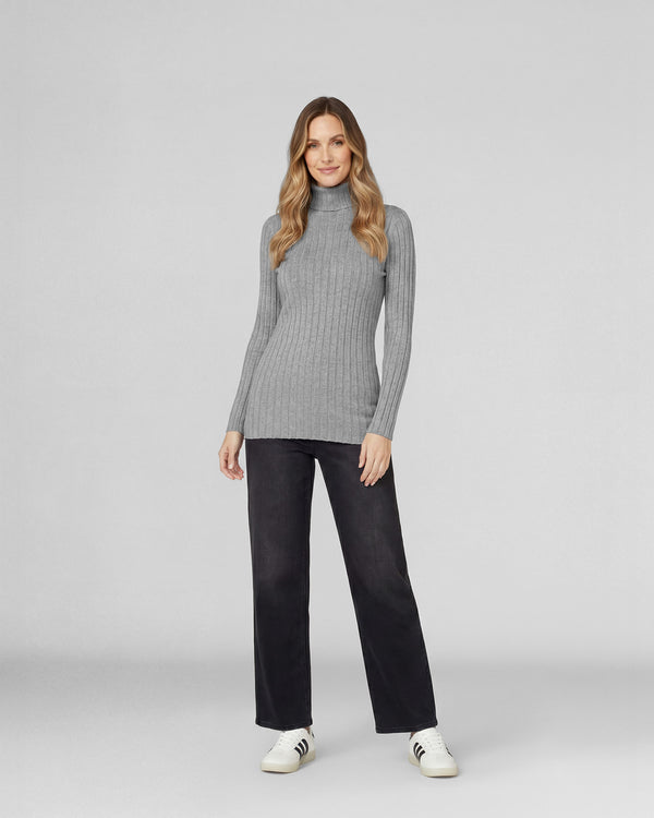 Sweater Mujer Josefa Slim Fit Cuello Alto Redondo Manga Ajustada Gris Lineatre