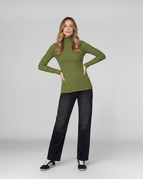 Sweater Mujer Josefa Slim Fit Cuello Alto Redondo Manga Ajustada Militar Lineatre