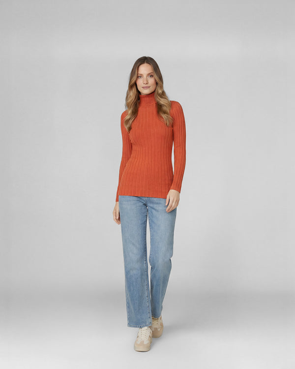 Sweater Mujer Josefa Slim Fit Cuello Alto Redondo Manga Ajustada Naranjo Lineatre