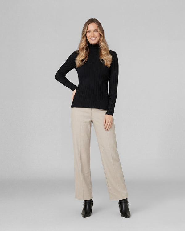 Sweater Mujer Josefa Slim Fit Cuello Alto Redondo Manga Ajustada Negro Lineatre