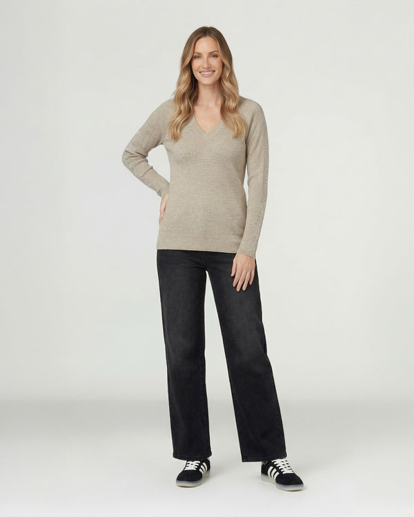 Sweater Mujer Ornella Relaxed Cuello En V Manga Caída Fango Lineatre