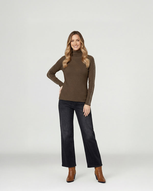 Sweater Mujer Teresa Relaxed Cuello Alto Redondo Manga Caída Chocolate Lineatre