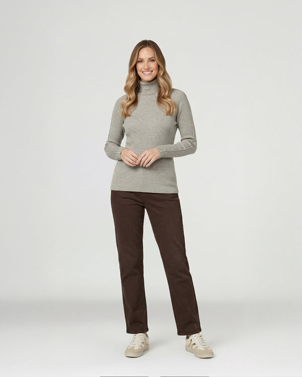 Sweater Mujer Teresa Relaxed Cuello Alto Redondo Manga Caída Fango Lineatre