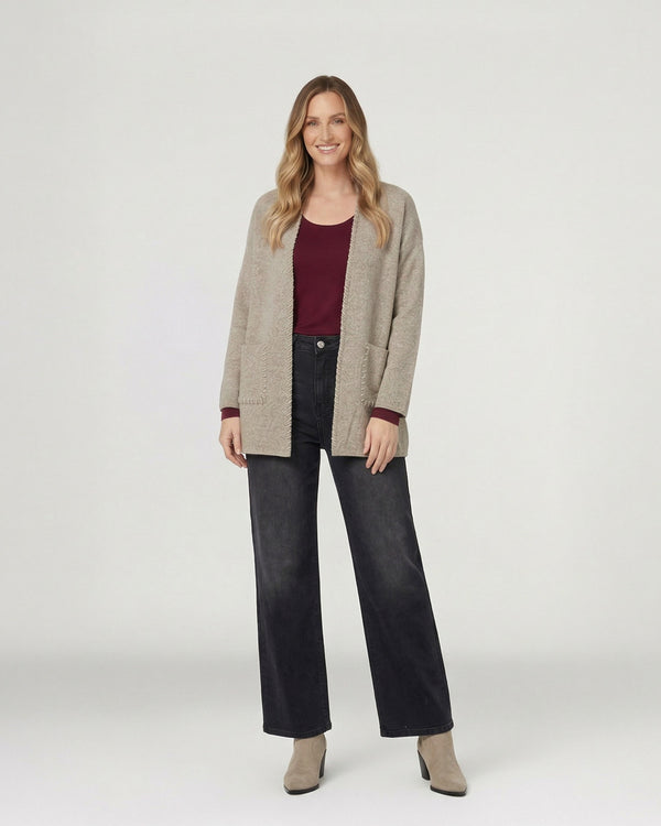 Cardigan Mujer Gianna Relaxed Cuello Tipo Kimono Manga Caída Fango Lineatre