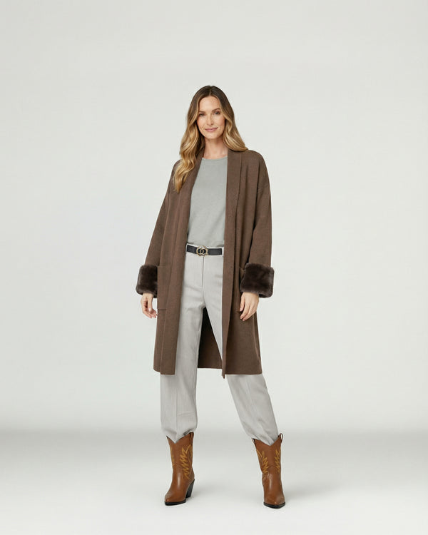 Cardigan Mujer Renata Relaxed Cuello Con Solapa Manga Acampanada Chocolate Lineatre