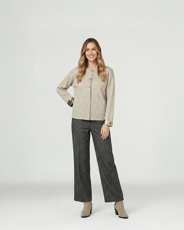 Cardigan Mujer Fiorella Relaxed Cuello Con Solapa Manga Suelta Crudo Lineatre