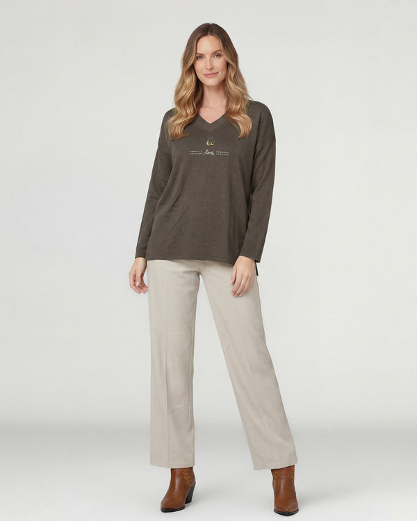 Sweater Mujer Olivia Relaxed Cuello En V Manga Caída Chocolate Lineatre