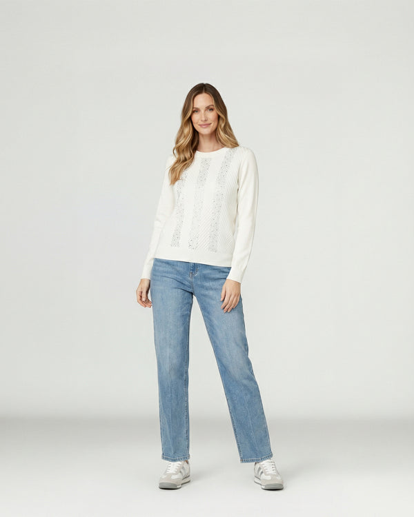 Sweater Mujer Rita Relaxed Cuello Redondo Manga Caída Crudo Lineatre