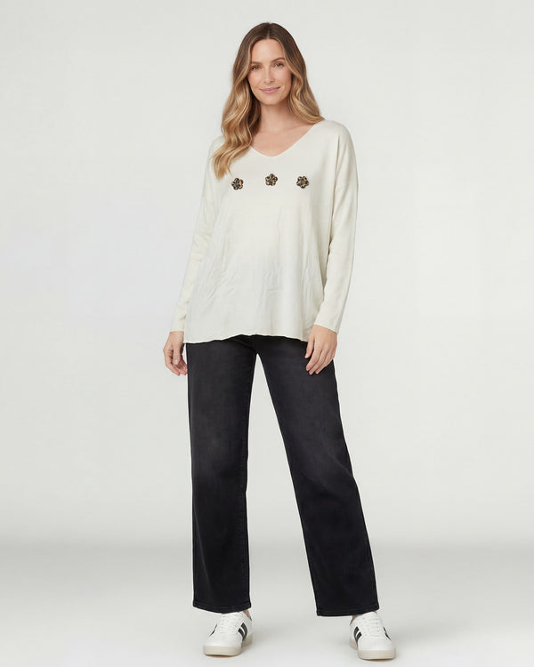 Sweater Mujer Elena Relaxed Cuello Redondo Manga Caída Crudo Lineatre