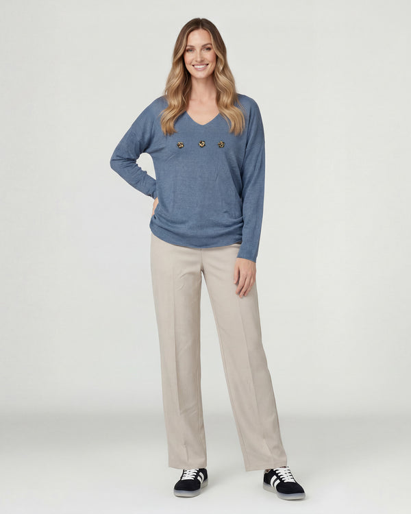 Sweater Mujer Elena Relaxed Cuello Redondo Manga Caída Jeans Lineatre