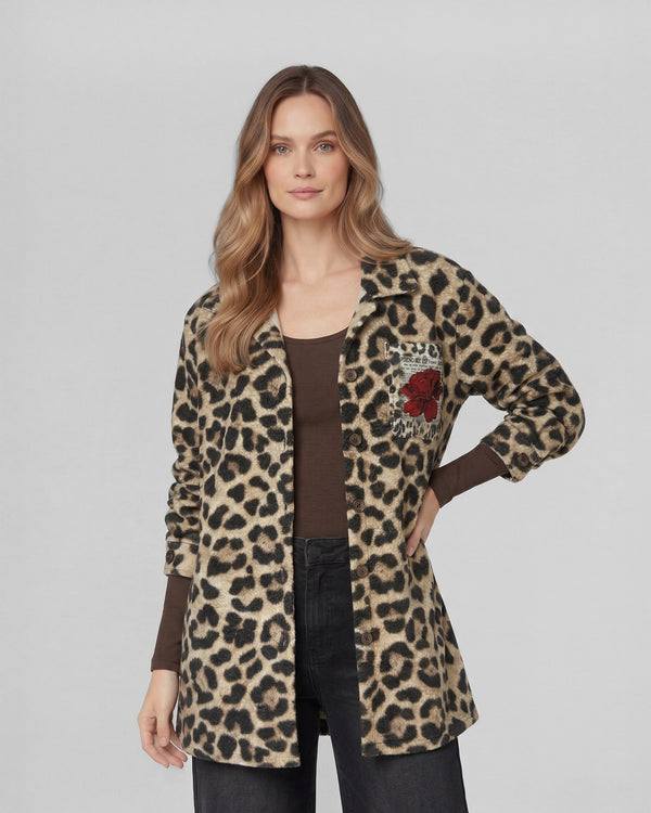 Abrigo Mujer Lia Relaxed Cuello Tipo Camisa Manga Suelta Leopardo Lineatre