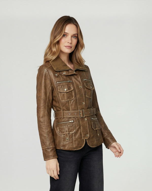 Chaqueta Mujer Constanza Relaxed Cuello Alto Tipo Chaqueta Manga Ajustada Chocolate Lineatre
