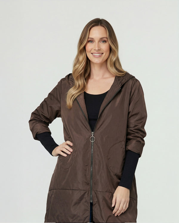 Spolverino Mujer Isidora Overside Cuello Redondo Manga Suelta Chocolate Lineatre