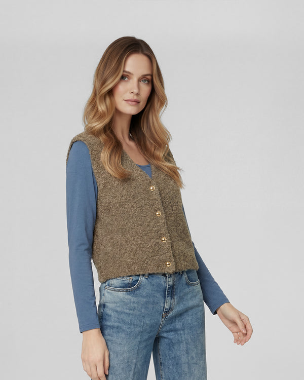 Gillet Mujer Fernanda Relaxed Cuello En V Fango Lineatre