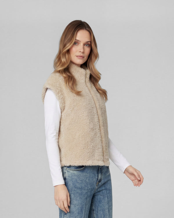 Gillet Mujer Antonia Relaxed Cuello Medio Alto Con Cierre Manga Caída Beige Lineatre