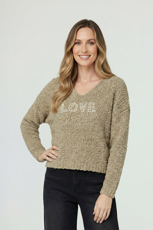 Sweater Mujer Anna Relaxed Cuello En V Manga Caída Camel Lineatre