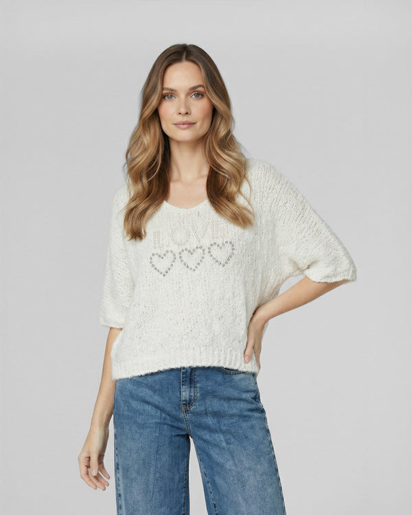 Sweater Mujer Anna Relaxed Cuello En V Manga Caída Crudo Lineatre