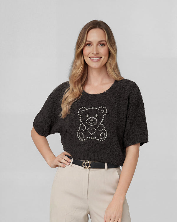 Sweater Mujer Mara Relaxed Cuello En V Manga Caída Chocolate Lineatre