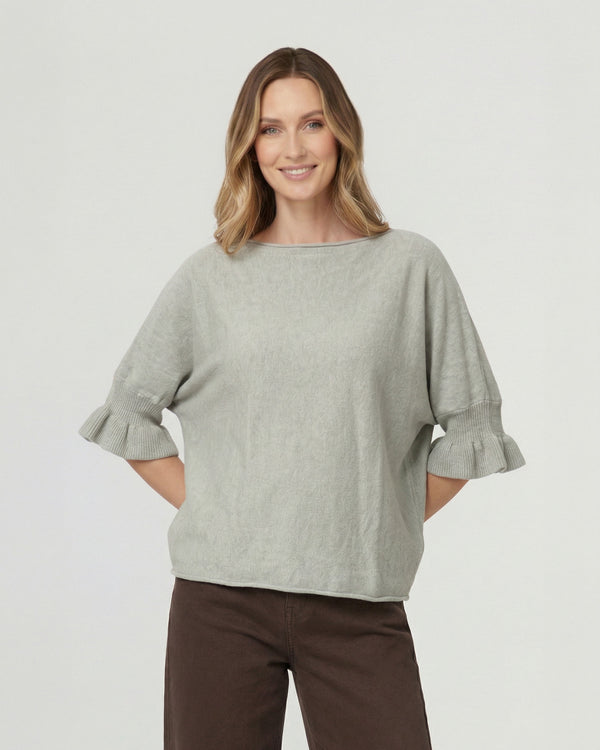 Sweater Mujer Luna Relaxed Cuello Ojal Manga Con Vuelo Beige Lineatre