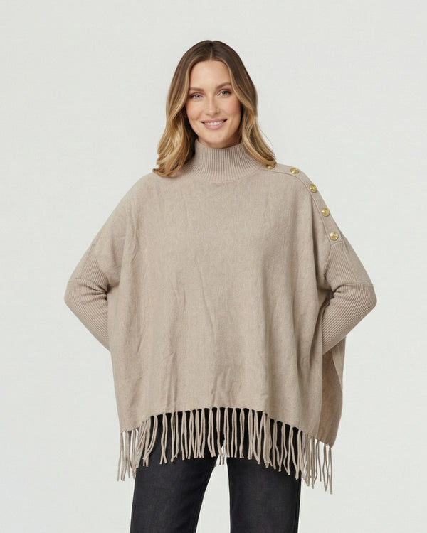 Sweater Mujer Rosario Regular Cuello Redondo Manga Ajustada Fango Lineatre