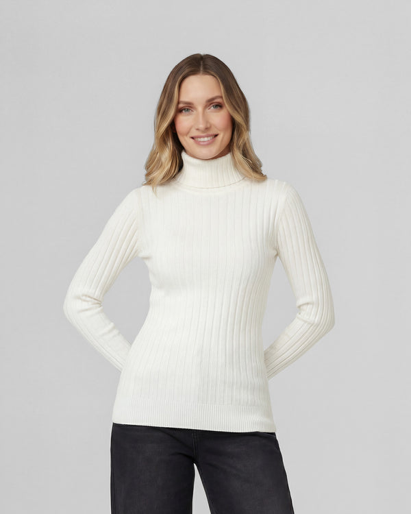 Sweater Mujer Josefa Slim Fit Cuello Alto Redondo Manga Ajustada Crudo Lineatre