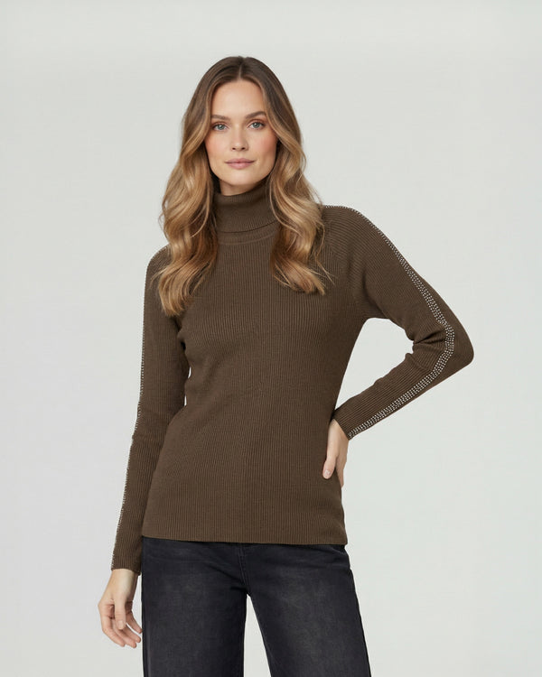 Sweater Mujer Teresa Relaxed Cuello Alto Redondo Manga Caída Chocolate Lineatre