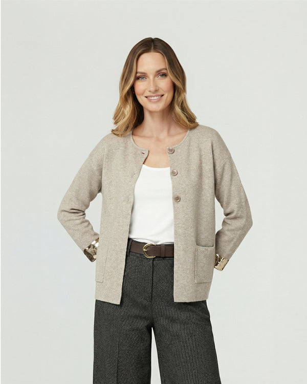 Cardigan Mujer Fiorella Relaxed Cuello Con Solapa Manga Suelta Crudo Lineatre