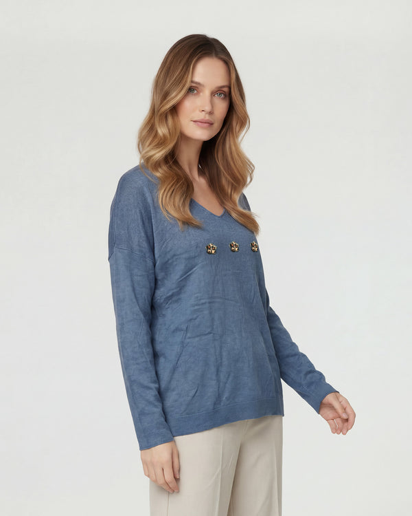 Sweater Mujer Elena Relaxed Cuello Redondo Manga Caída Jeans Lineatre