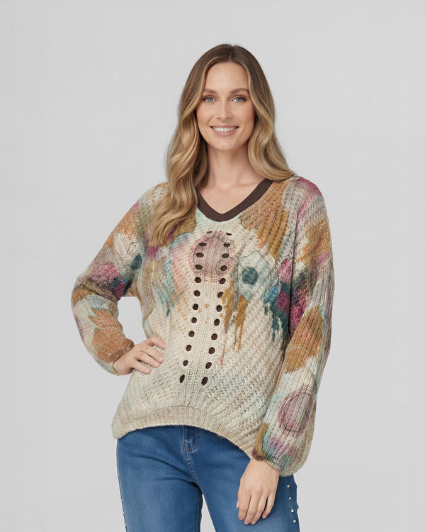 Sweater Mujer Veronica Relaxed Cuello Redondo Manga Caída Coccio Lineatre
