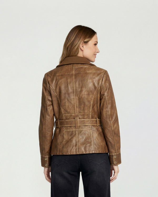 Chaqueta Mujer Constanza Relaxed Cuello Alto Tipo Chaqueta Manga Ajustada Chocolate Lineatre