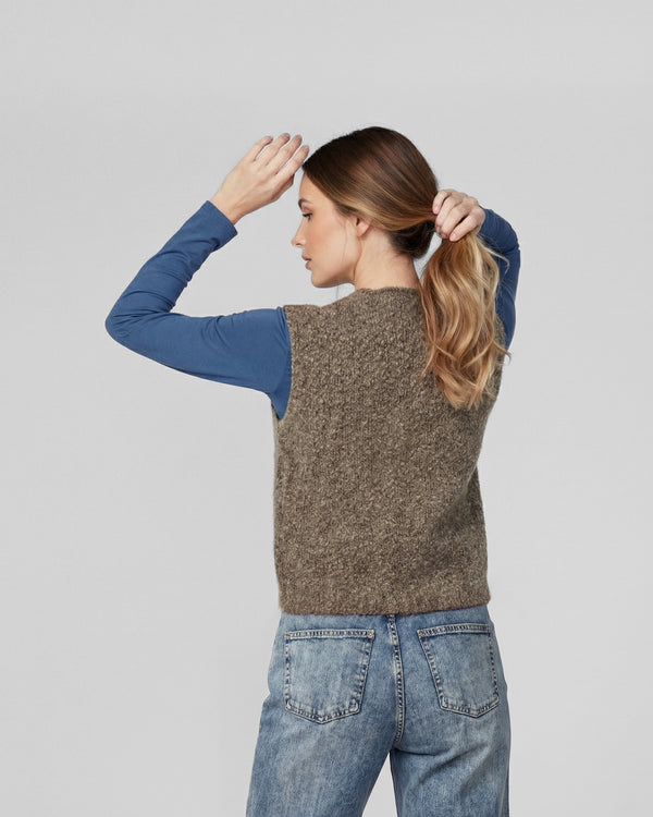 Gillet Mujer Fernanda Relaxed Cuello En V Fango Lineatre