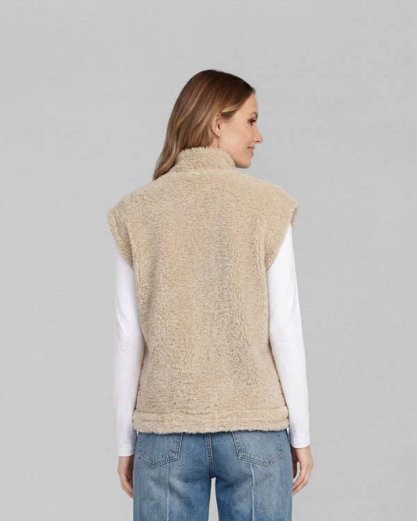 Gillet Mujer Antonia Relaxed Cuello Medio Alto Con Cierre Manga Caída Beige Lineatre