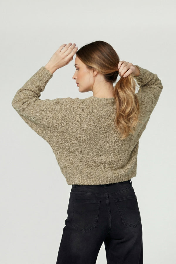 Sweater Mujer Anna Relaxed Cuello En V Manga Caída Camel Lineatre