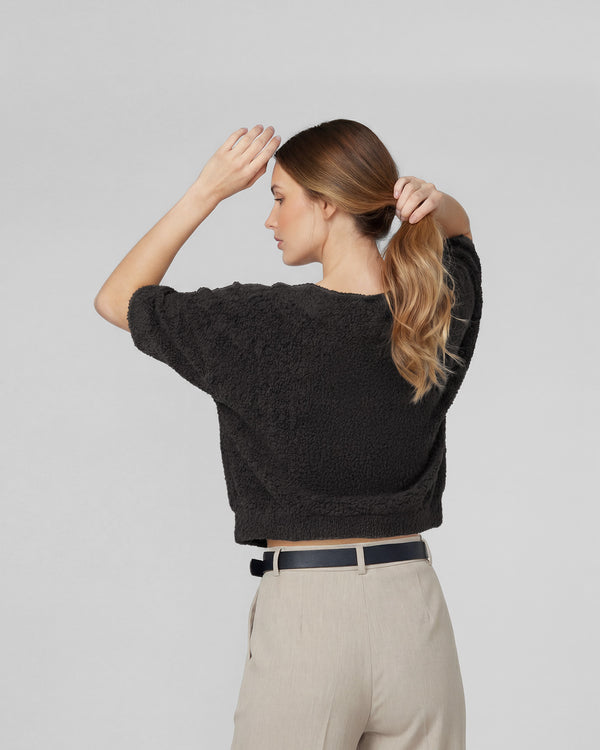 Sweater Mujer Mara Relaxed Cuello En V Manga Caída Chocolate Lineatre