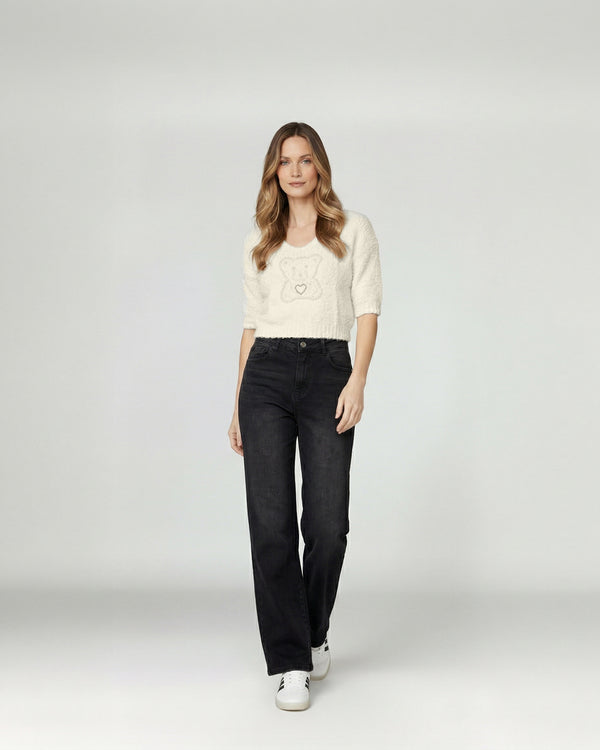 Sweater Mujer Mara Relaxed Cuello En V Manga Caída Crudo Lineatre