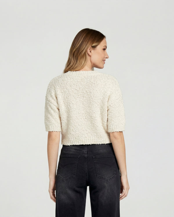 Sweater Mujer Mara Relaxed Cuello En V Manga Caída Crudo Lineatre