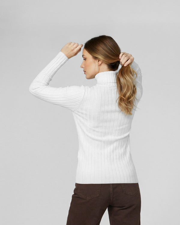 Sweater Mujer Josefa Slim Fit Cuello Alto Redondo Manga Ajustada Blanco Lineatre