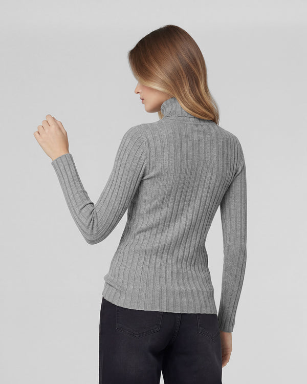 Sweater Mujer Josefa Slim Fit Cuello Alto Redondo Manga Ajustada Gris Lineatre