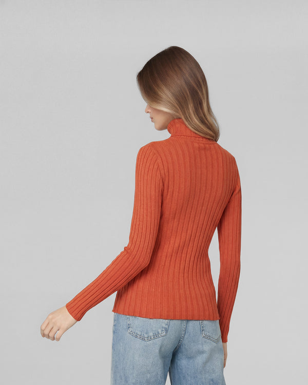 Sweater Mujer Josefa Slim Fit Cuello Alto Redondo Manga Ajustada Naranjo Lineatre