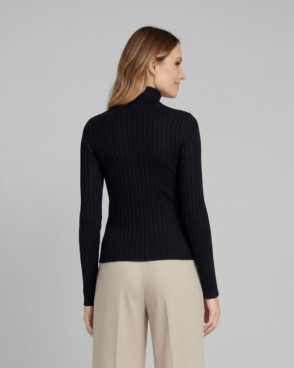 Sweater Mujer Josefa Slim Fit Cuello Alto Redondo Manga Ajustada Negro Lineatre